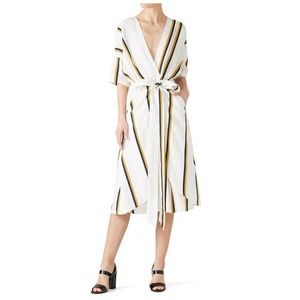 Striped Wrap Midi Dress in White and Yellow